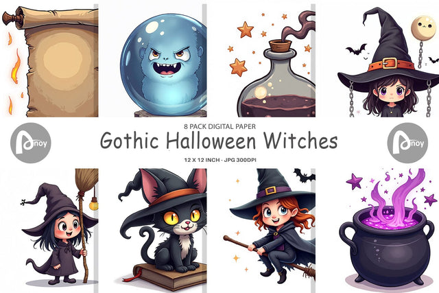 Digital Paper Gothic Halloween Witches Digital Pattern artnoy 