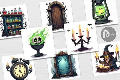 Digital Paper Gothic Haunted Objects Digital Pattern artnoy 