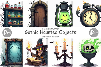 Digital Paper Gothic Haunted Objects Digital Pattern artnoy 