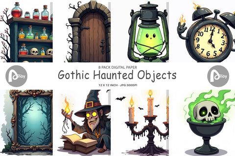 Digital Paper Gothic Haunted Objects Digital Pattern artnoy 