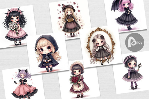 Digital Paper Gothic Lolita Dolls Digital Pattern artnoy 