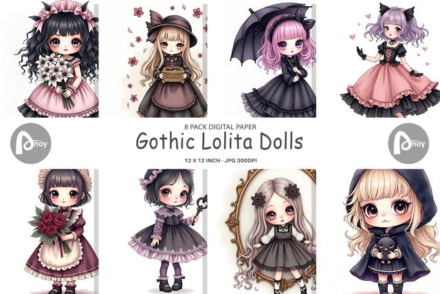 Digital Paper Gothic Lolita Dolls Digital Pattern artnoy 