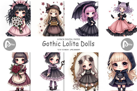 Digital Paper Gothic Lolita Dolls Digital Pattern artnoy 
