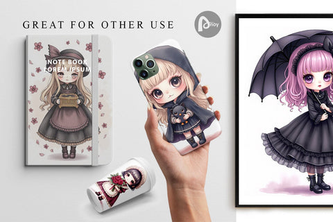 Digital Paper Gothic Lolita Dolls Digital Pattern artnoy 