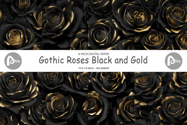 Digital Paper Gothic Roses Black Gold Digital Pattern artnoy 