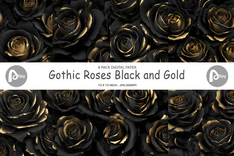 Digital Paper Gothic Roses Black Gold Digital Pattern artnoy 