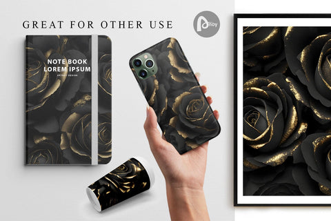 Digital Paper Gothic Roses Black Gold Digital Pattern artnoy 