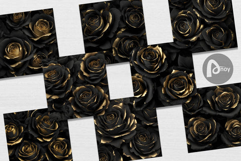 Digital Paper Gothic Roses Black Gold Digital Pattern artnoy 