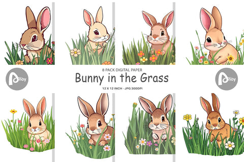 Digital Paper Grass Bunny Digital Pattern artnoy 