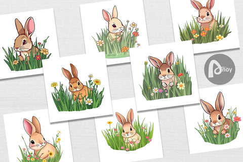 Digital Paper Grass Bunny Digital Pattern artnoy 