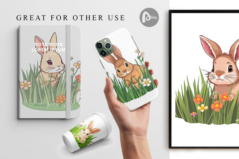 Digital Paper Grass Bunny Digital Pattern artnoy 