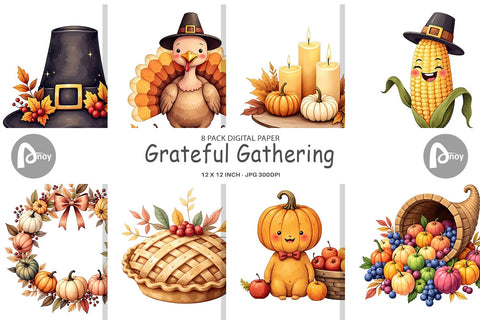 Digital Paper Grateful Gathering Digital Pattern artnoy 