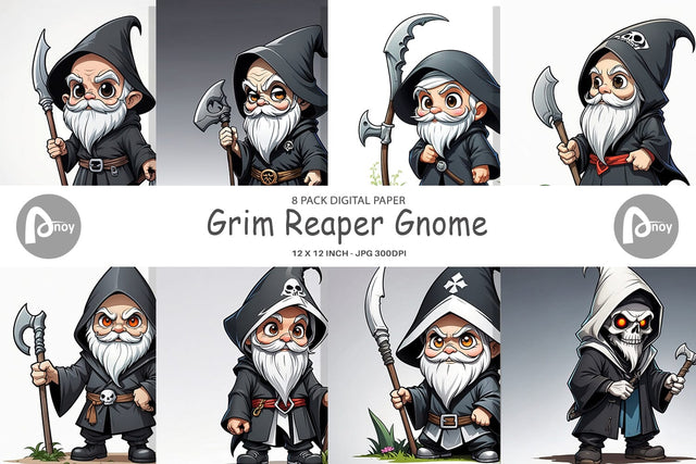 Digital Paper Grim Reaper Gnome Digital Pattern artnoy 