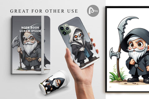 Digital Paper Grim Reaper Gnome Digital Pattern artnoy 