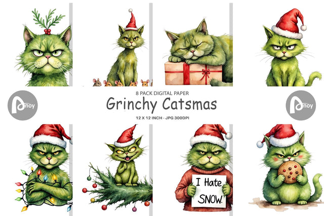 Digital Paper Grinchy Catsmas Digital Pattern artnoy 
