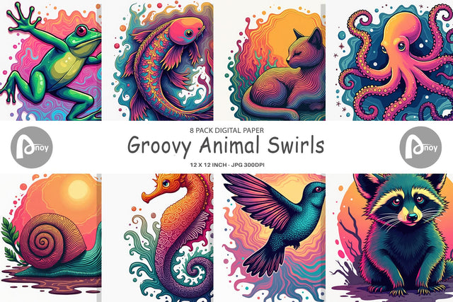 Digital Paper Groovy Animal Swirls Digital Pattern artnoy 