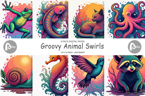 Digital Paper Groovy Animal Swirls Digital Pattern artnoy 