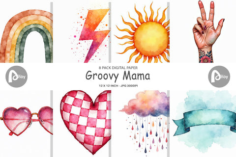 Digital Paper Groovy Boho Mama Digital Pattern artnoy 