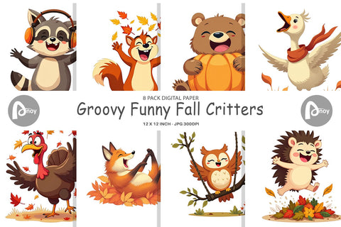 Digital Paper Groovy Fall Critters Digital Pattern artnoy 