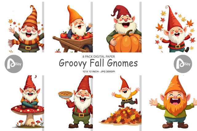 Digital Paper Groovy Fall Gnomes Digital Pattern artnoy 