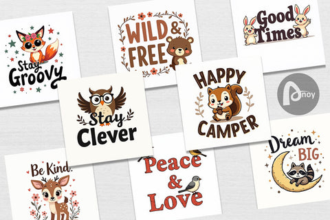 Digital Paper Groovy Friends Vintage Kawaii Animal Quote Digital Pattern artnoy 