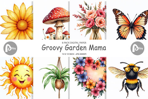 Digital Paper Groovy Garden Mama Digital Pattern artnoy 