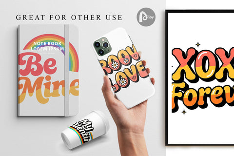 Digital Paper Groovy Love Retro Valentine Quotes Digital Pattern artnoy 