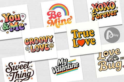 Digital Paper Groovy Love Retro Valentine Quotes Digital Pattern artnoy 