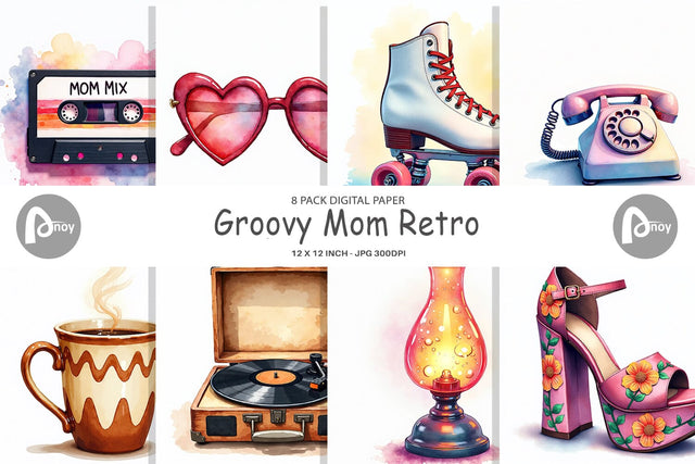 Digital Paper Groovy Retro Mom Digital Pattern artnoy 