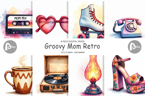 Digital Paper Groovy Retro Mom Digital Pattern artnoy 