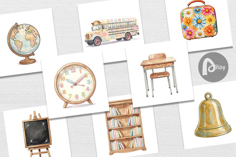 Digital Paper Groovy Retro School Day Watercolor Digital Pattern artnoy 