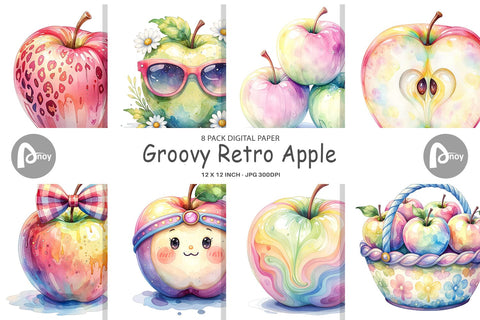 Digital Paper Groovy Teacher Apple Digital Pattern artnoy 