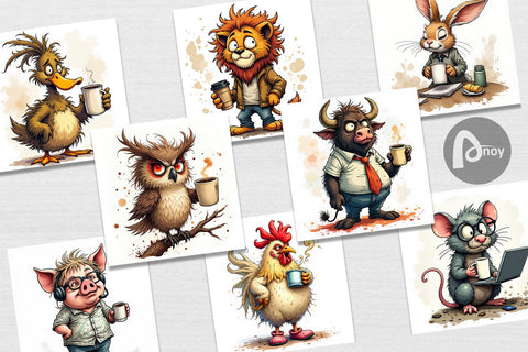 Digital Paper Grumpy Animal Morning Digital Pattern artnoy 