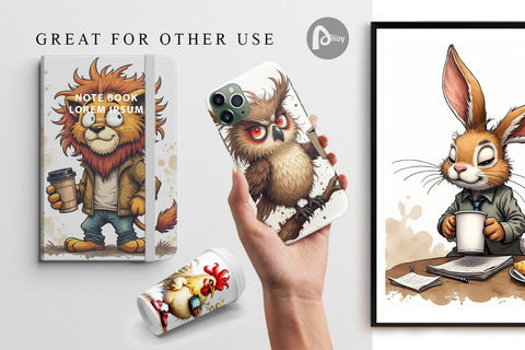 Digital Paper Grumpy Animal Morning Digital Pattern artnoy 