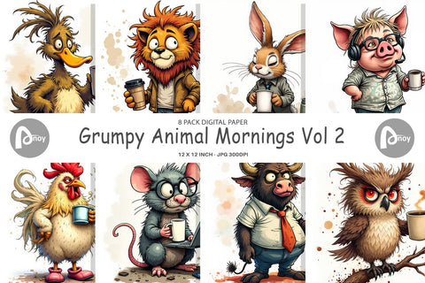 Digital Paper Grumpy Animal Morning Digital Pattern artnoy 
