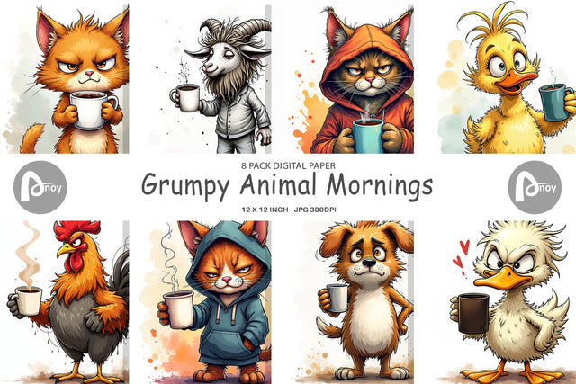 Digital Paper Grumpy Animal Mornings Digital Pattern artnoy 