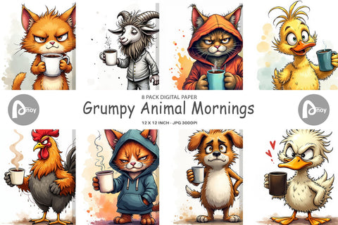 Digital Paper Grumpy Animal Mornings Digital Pattern artnoy 