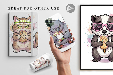 Digital Paper Grumpy Anti Diet Animal Watercolor Digital Pattern artnoy 