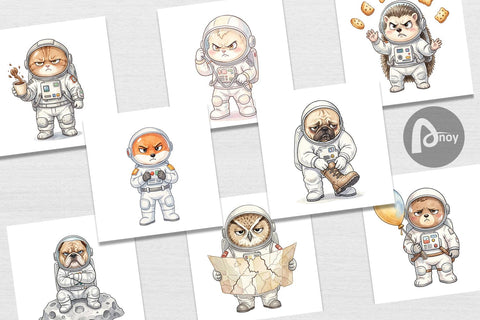 Digital Paper Grumpy Astronaut Pets Sublimation artnoy 