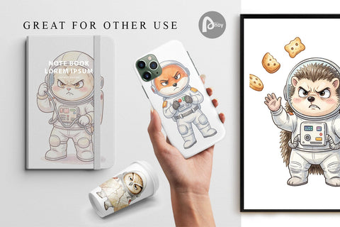 Digital Paper Grumpy Astronaut Pets Sublimation artnoy 