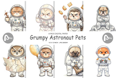 Digital Paper Grumpy Astronaut Pets Sublimation artnoy 
