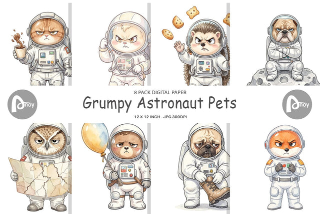 Digital Paper Grumpy Astronaut Pets Sublimation artnoy 