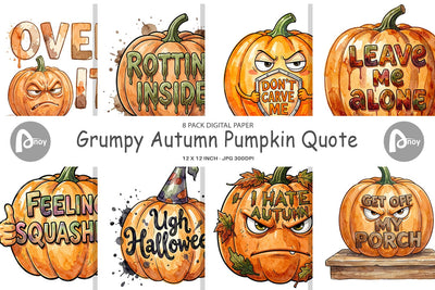 Digital Paper Grumpy Autumn Pumpkin Quote Digital Pattern artnoy 