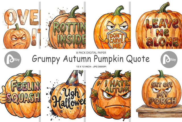Digital Paper Grumpy Autumn Pumpkin Quote Digital Pattern artnoy 