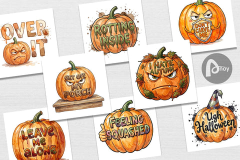 Digital Paper Grumpy Autumn Pumpkin Quote Digital Pattern artnoy 