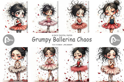 Digital Paper Grumpy Ballerina Chaos Digital Pattern artnoy 