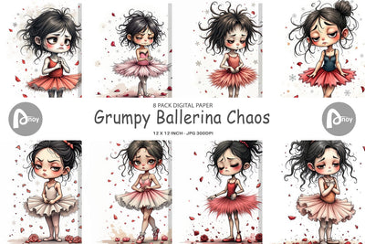 Digital Paper Grumpy Ballerina Chaos Digital Pattern artnoy 