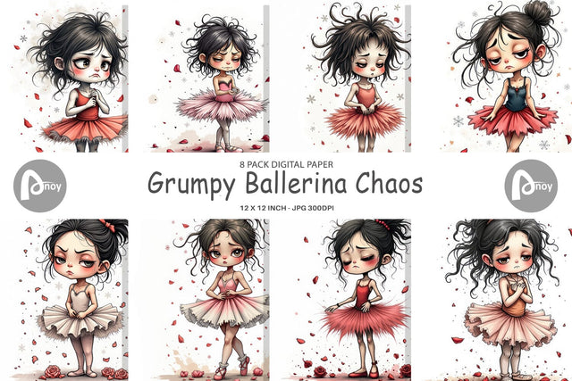 Digital Paper Grumpy Ballerina Chaos Digital Pattern artnoy 