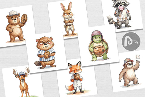 Digital Paper Grumpy Baseball Outfielder Watercolor Digital Pattern artnoy 