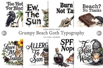 Digital Paper Grumpy Beach Goth Typography Digital Pattern artnoy 